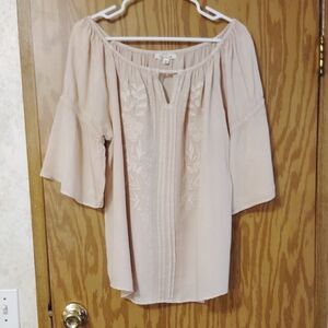 Solitaire Blush Embroidered Peasant Top